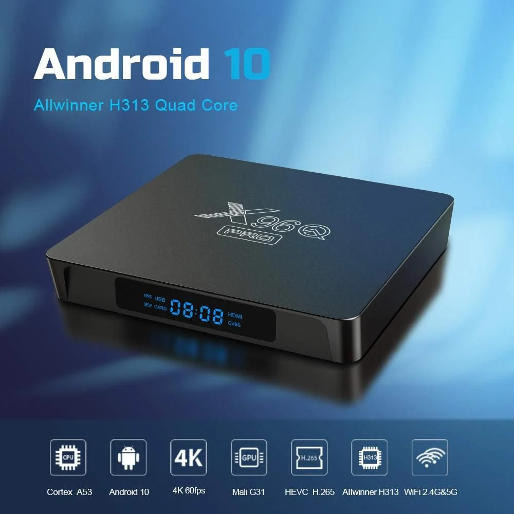 اندروید باکس تلویزیون AMITVA اندروید 10.0، اندروید باکس 2 گیگابایت رم 16 گیگابایت رام H313 چهار هسته ای مدیا پلیر، پشتیبانی از وای فای 2.4 گیگاهرتز 4K H.265 3D USB 2.0، ست تاپ باکس تلویزیون هوشمند، 1gb+8gb