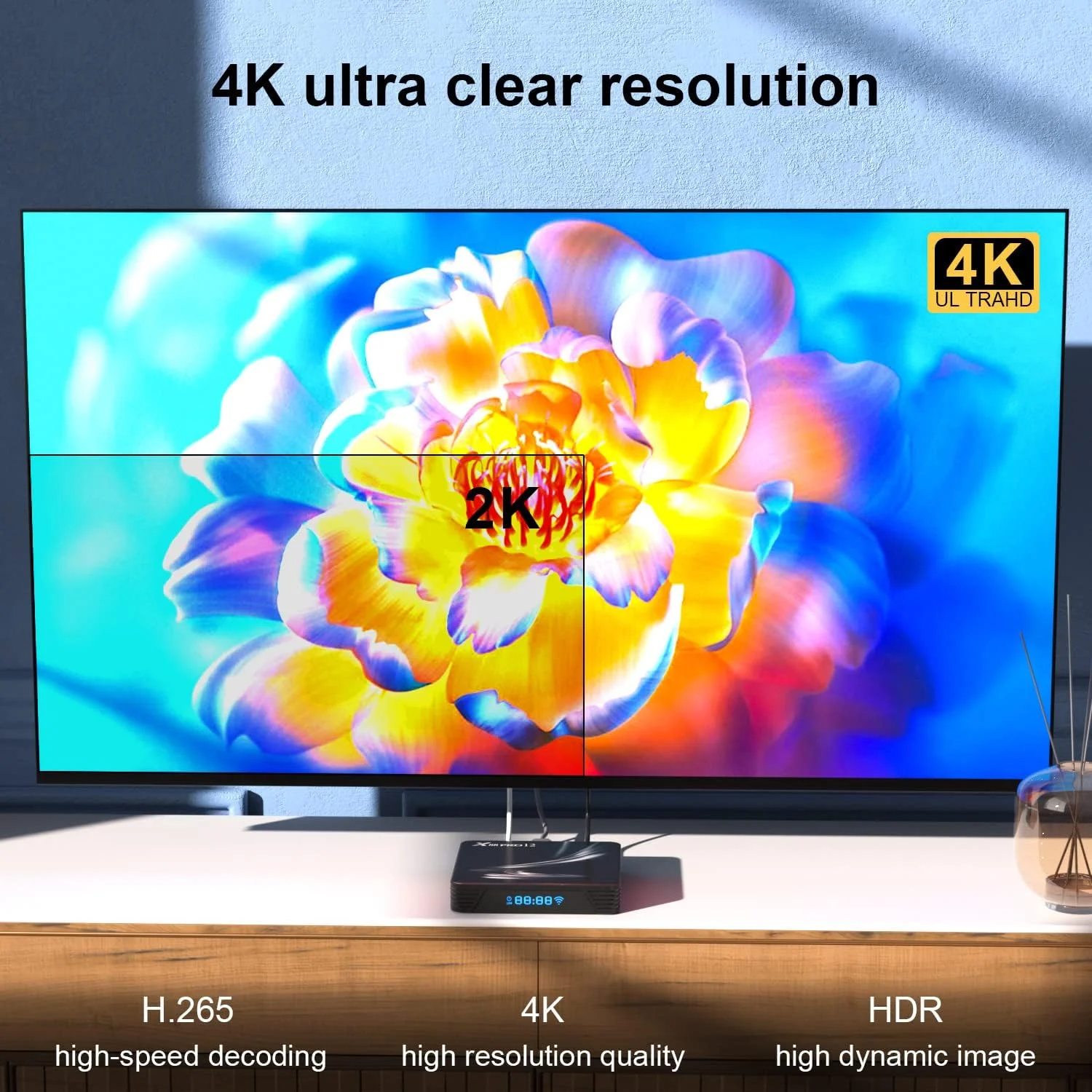 اندروید باکس TV نسخه 12.0، X88 PRO 12 با 4 گیگابایت رم و 64 گیگابایت رام، اندروید باکس هوشمند، ست تاپ باکس، USB 2.0، Ultra HD 4K HDR، وای فای دو بانده 2.4 و 5.8 گیگاهرتز، BT4.1، ست تاپ باکس، 4GB+64GB