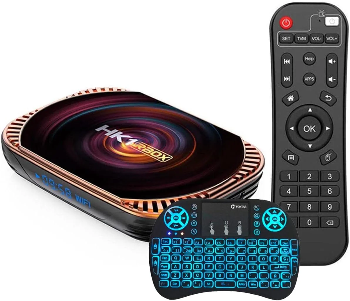 اندروید باکس AMITVA مدل HK1 RBOX X4 با اندروید 11.0، حافظه رم 4 گیگابایت و حافظه داخلی 128 گیگابایت، پردازنده مرکزی 64 بیتی ARM Corter-A53 چهار هسته ای S905X4، پردازنده گرافیکی Mali-T720 MP2 ROM، قابلیت پخش 8K/4K، وای فای 2.4 گیگاهرتز، بلوتوث 5.0، ست تاپ باکس، 4 گیگابایت + 32 گیگابایت
