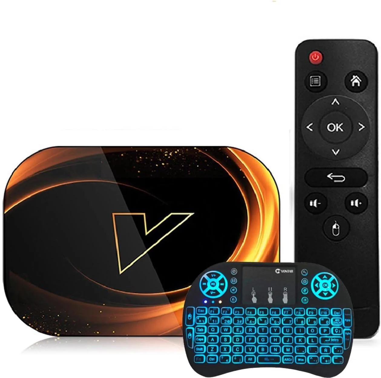 اندروید باکس 9.0 با 4 گیگابایت رم و 128 گیگابایت حافظه داخلی، پردازنده چهارهسته‌ای 64 بیتی S905X3 ARM Cortex-A53، وای‌فای 2.4G، اترنت 10/1000M، پشتیبانی از H.265/3D/8K Ultra HD/BT 5.0/HDMI 2.0، ست تاپ باکس، 4GB+128GB