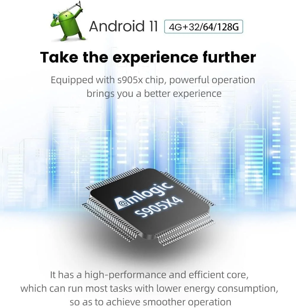 اندروید باکس AMITVA مدل Android 11.0 با 4 گیگابایت رم و 128 گیگابایت حافظه داخلی، اندروید باکس هوشمند S905X4 چهار هسته ای Ultra HD 8K 4K HDR Wifi 2.4G+5G BT4.0 H.265، پخش کننده رسانه اندروید به همراه مینی کیبورد بی سیم دارای نور پس زمینه، 4 گیگابایت + 64 گیگابایت