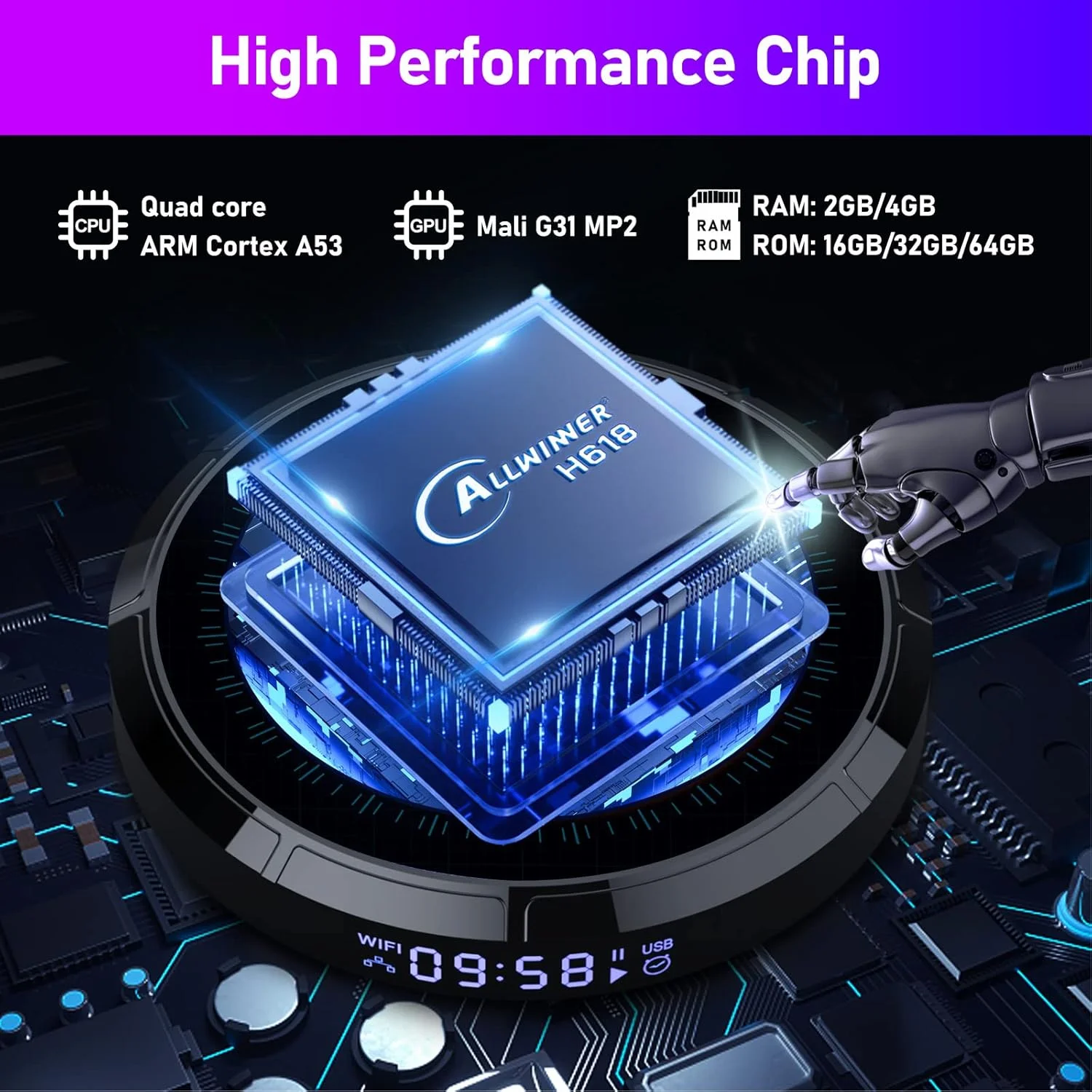 اندروید تی وی باکس 12.0، مدیا پلیر 6K اندروید باکس 4 گیگابایت رم 64 گیگابایت رام با پردازنده چهار هسته ای H618، پشتیبانی از وای فای دو بانده 2.4G / 5G / بلوتوث 4.2 / سه بعدی / H.265، اسمارت تی وی باکس، 4gb+64gb