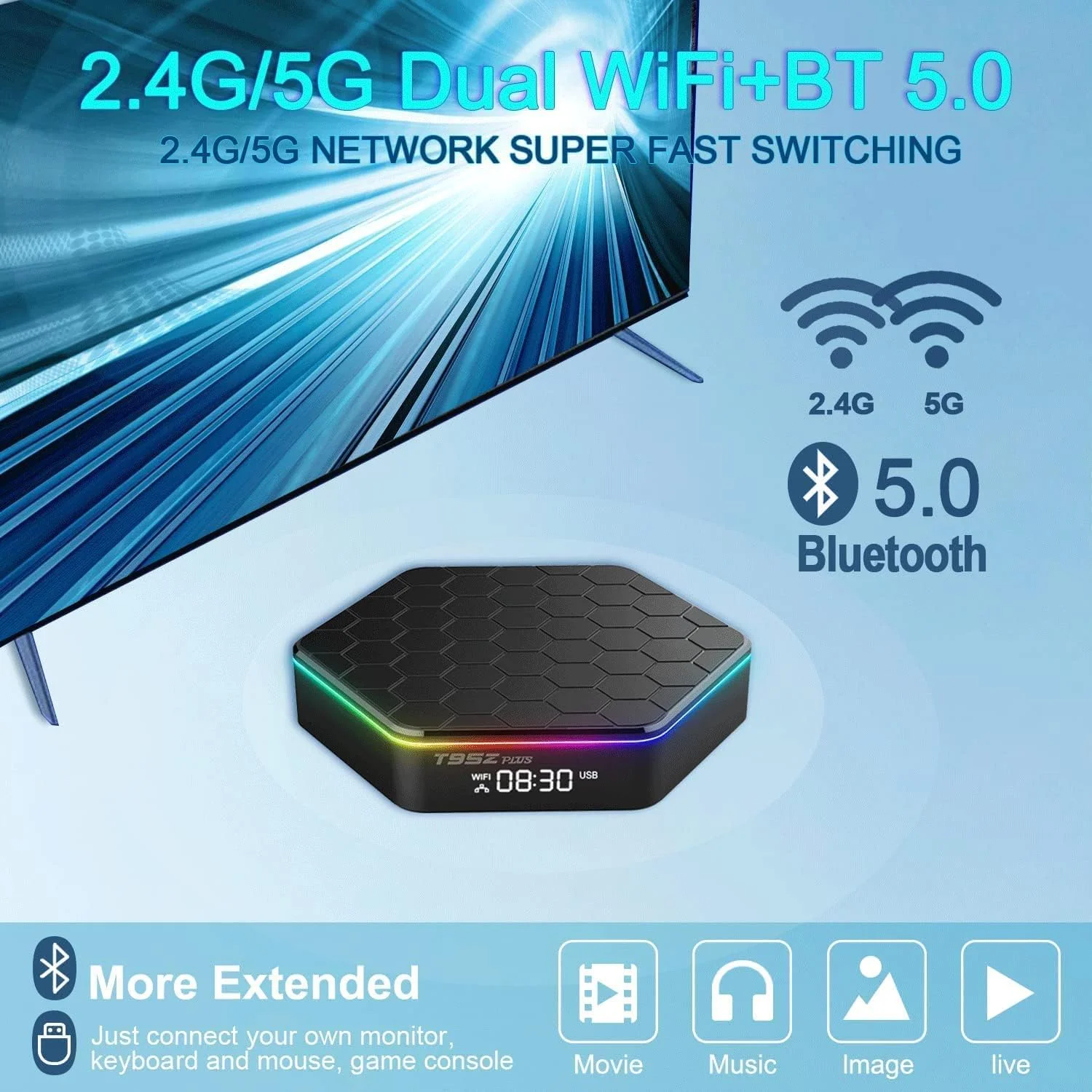 اندروید تی وی باکس 11.0، رم 4 گیگابایت رام 64 گیگابایت H618 چهار هسته ای 64 بیتی، 1000M LAN دوگانه وای فای 2.4G/5G اندروید باکس با 6K/AV1/3D/USB 3.0/BT 4.2 ست تاپ باکس، 2gb+16gb