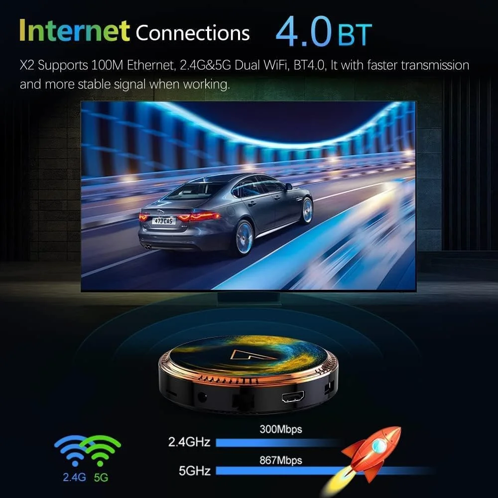 اندروید باکس 11.0 [4G+64G] اسمارت تی وی باکس S905W2 چهار هسته ای 64 بیتی ARM Cortex-A53 پشتیبانی از 8K وای فای 2.4/5.0 گیگاهرتز BT4.0 اترنت 100/1000M HDMI 2.0 H.265 ست تاپ باکس، 4gb+64gb