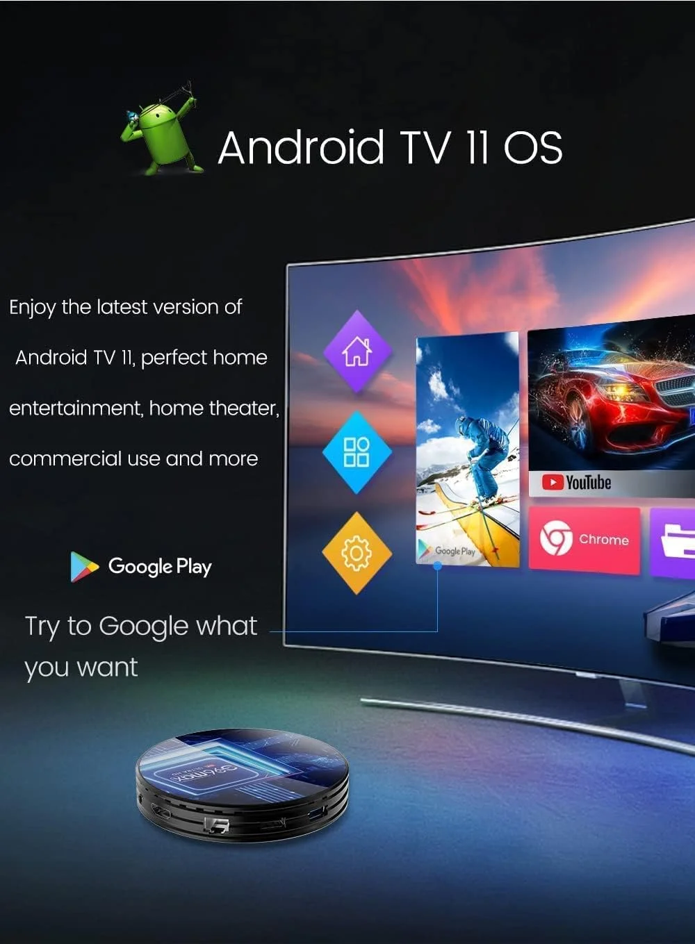 اندروید باکس AMITVA مدل Android 11.0 با 4 گیگابایت رم و 128 گیگابایت حافظه داخلی، اندروید باکس هوشمند S905X4 چهار هسته ای Ultra HD 8K 4K HDR Wifi 2.4G+5G BT4.0 H.265، پخش کننده رسانه اندروید به همراه مینی کیبورد بی سیم دارای نور پس زمینه، 4 گیگابایت + 64 گیگابایت