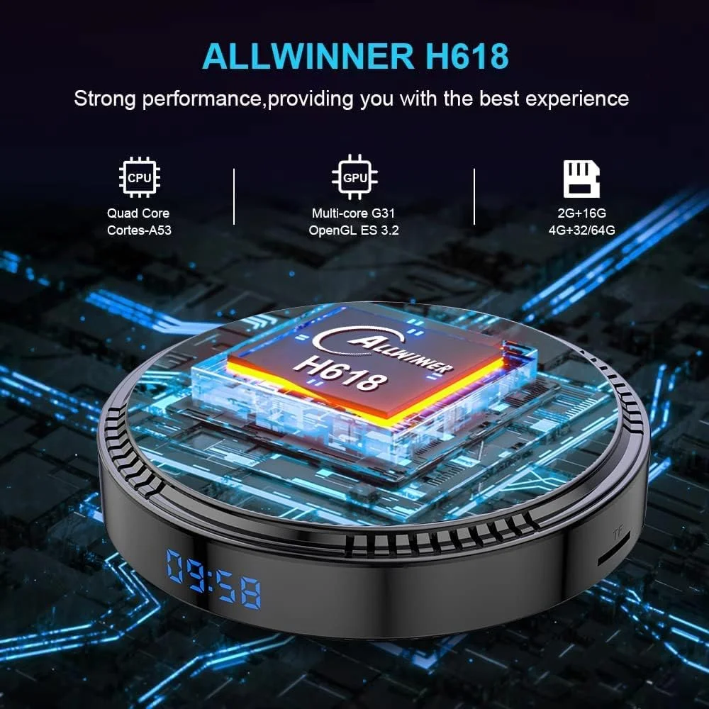 اندروید تی وی باکس 11.0، HK1 RBOX H8 اندروید تی وی باکس 4 گیگابایت رم 128 گیگابایت رام H618 اندروید باکس، 2.4G/5Ghz دوال وای فای BT5.0 3D 4K/6K Ultra-HD H.265 ست تاپ باکس، 2gb+16gb