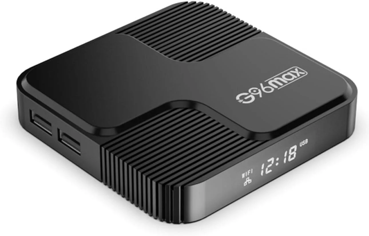 اندروید باکس تلویزیون AMITVA اندروید 12.0 مدل G96max، ست تاپ باکس با 2 گیگابایت رم و 16 گیگابایت رام، دارای پردازنده چهار هسته ای H618، پشتیبانی از وای فای دوگانه 2.4G/5G، بلوتوث 4.0، 6K، 3D و H.265، جعبه های تلویزیون هوشمند