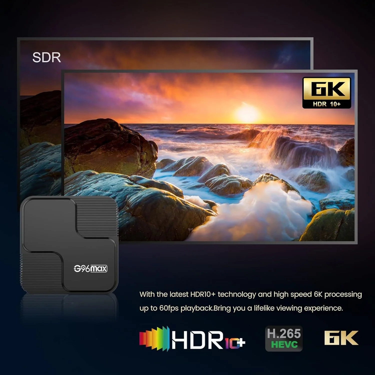 اندروید باکس تلویزیون AMITVA اندروید 12.0 مدل G96max، ست تاپ باکس با 2 گیگابایت رم و 16 گیگابایت رام، دارای پردازنده چهار هسته ای H618، پشتیبانی از وای فای دوگانه 2.4G/5G، بلوتوث 4.0، 6K، 3D و H.265، جعبه های تلویزیون هوشمند