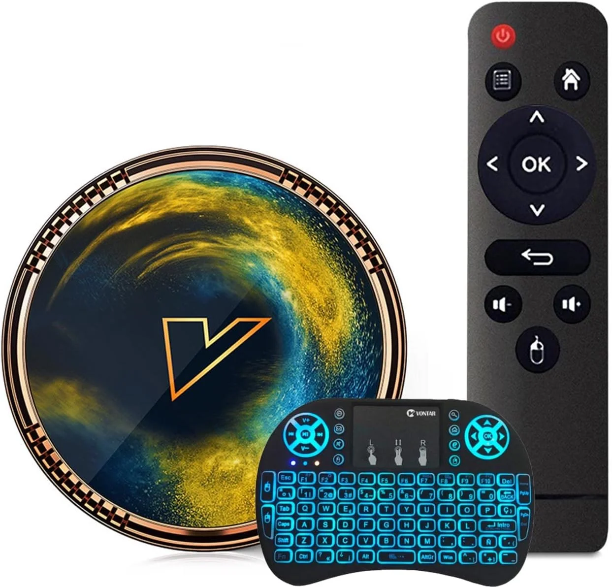 اندروید باکس تلویزیون AMITVA نسخه 11.0، رم 4 گیگابایت حافظه 64 گیگابایت، اندروید باکس هوشمند Amlogic S905X4، پخش کننده رسانه با پشتیبانی از وای فای 2.4G 5G Ultra HD 4K/ HDR/ 2*USB 2.0/ BT 5.0 به همراه مینی کیبورد بی سیم، 4 گیگابایت + 32 گیگابایت