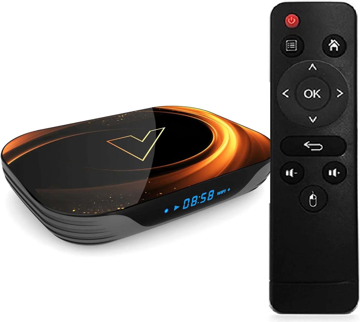 اندروید باکس 9.0، VONTAR X3 اسمارت تی وی باکس با 4 گیگابایت رم و 128 گیگابایت رام، پردازنده چهارهسته‌ای S905X3 Cortex-A53، پشتیبانی از Cast Screen، وای‌فای 2.4G/5G، بلوتوث 4.0، USB 3.0، LAN 1000M اترنت، جعبه رسانه 3D 8K، 4gb+128gb