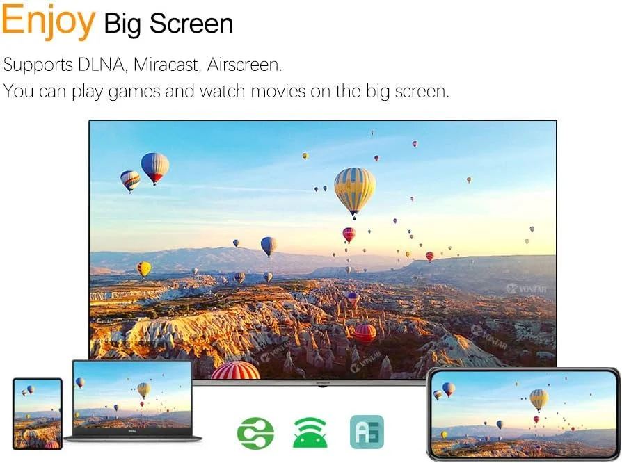 اندروید باکس 9.0، VONTAR X3 اسمارت تی وی باکس با 4 گیگابایت رم و 128 گیگابایت رام، پردازنده چهارهسته‌ای S905X3 Cortex-A53، پشتیبانی از Cast Screen، وای‌فای 2.4G/5G، بلوتوث 4.0، USB 3.0، LAN 1000M اترنت، جعبه رسانه 3D 8K، 4gb+128gb