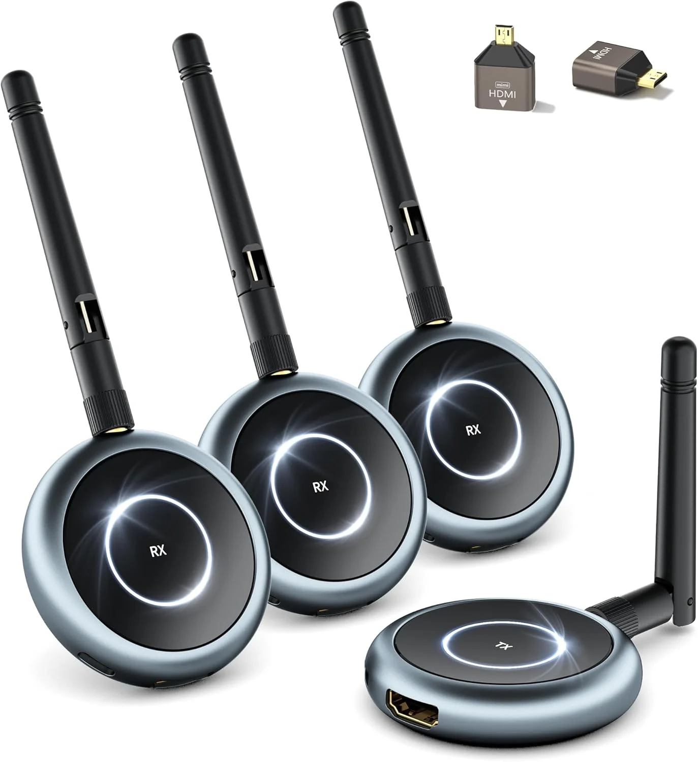 فرستنده HDMI بی سیم AIMIBO و 3 گیرنده - آداپتور WiFi HDMI بی سیم 5.8G برای لپ تاپ، دوربین، جعبه تلویزیون برای پخش جریانی به چندین تلویزیون، مانیتور و پروژکتور، Plug & Play - برد 30 متری