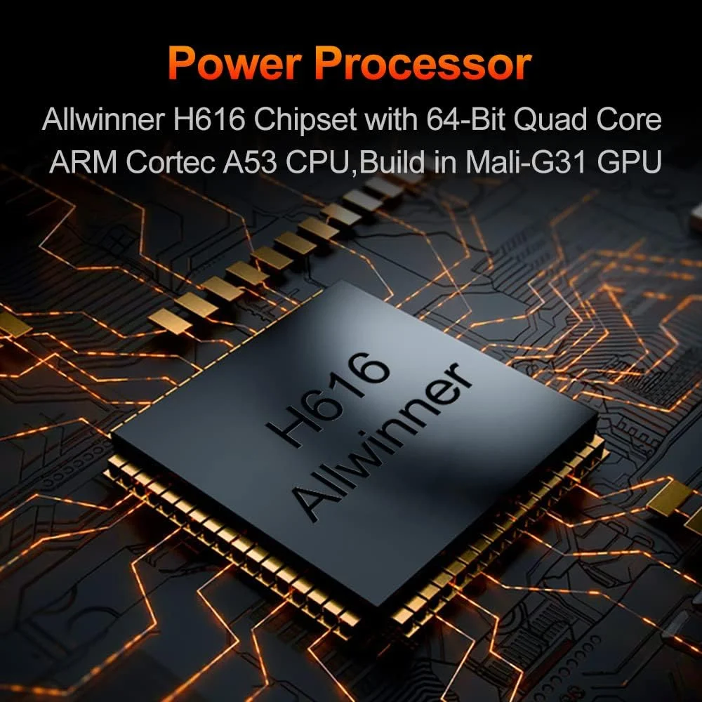 اندروید باکس 11، Allwinner H616 چهار هسته ای 64 بیتی، 4 گیگابایت رم 64 گیگابایت رام با LAN 1000M، وای فای دوگانه 2.4G/5G AV1 8K/6K/4K 3D USB 3.0 BT 4.2 ست تاپ باکس با مینی کیبورد بی سیم، 4GB+64GB