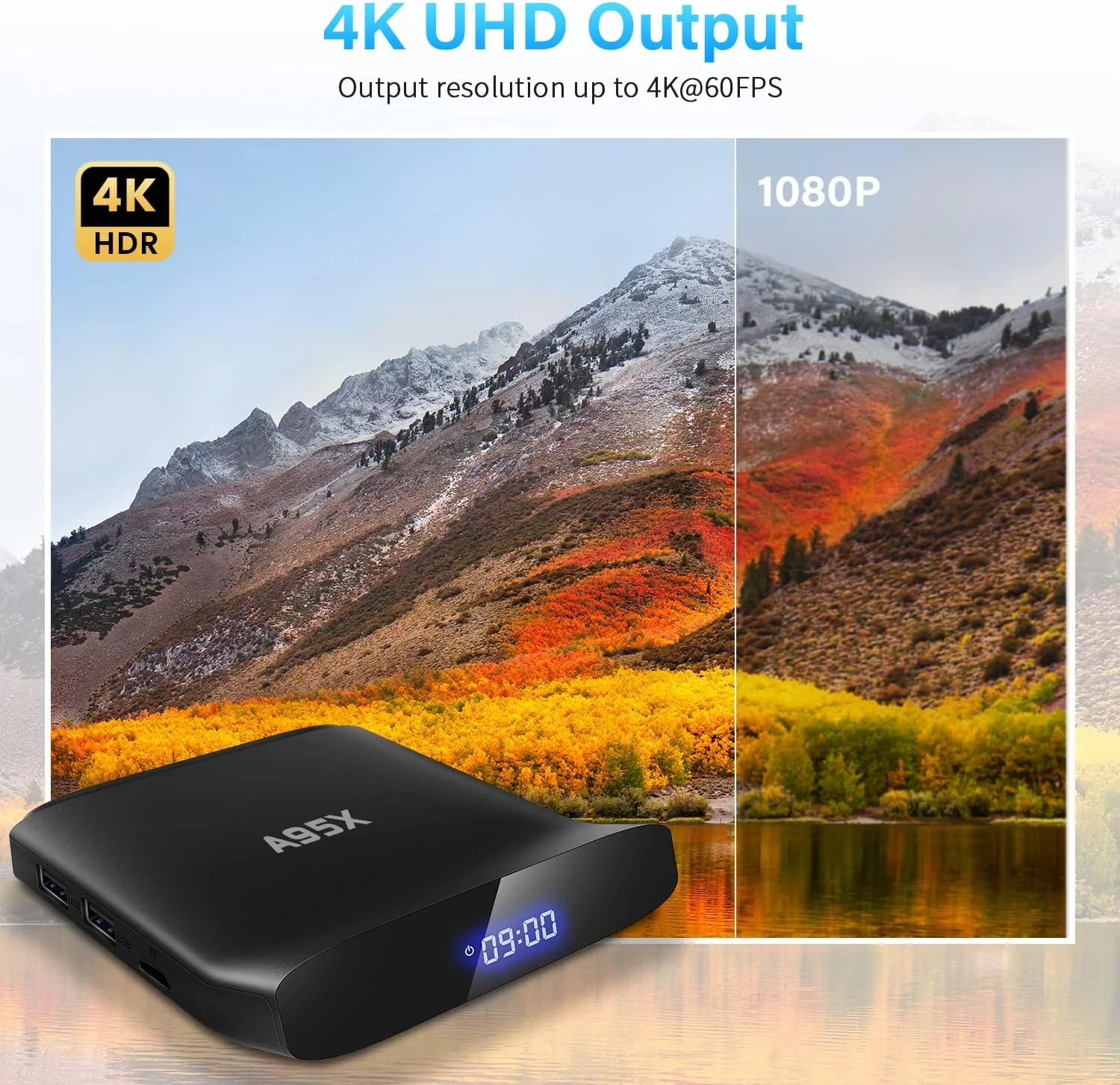 اندروید باکس 11.0، مدل A95X W2، با 4 گیگابایت رم و 64 گیگابایت حافظه داخلی، پردازنده چهارهسته‌ای S905W2 64 بیتی ARM Cortex-A53، وای فای دو بانده 2.4G/5G، کیفیت 8K، بلوتوث 5.0، USB 2.0، قابلیت 3D و کدک H.265، اندروید باکس هوشمند، 2 گیگابایت رم + 16 گیگابایت حافظه داخلی