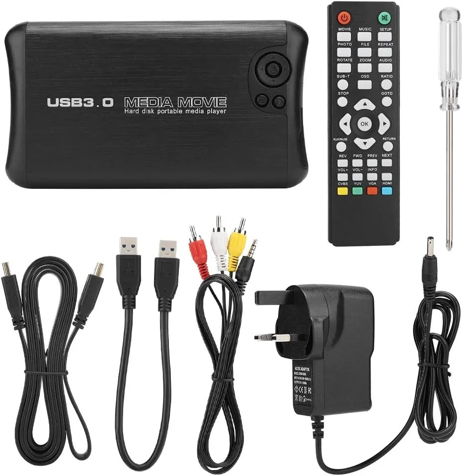 پخش کننده رسانه HD، جعبه پخش کننده رسانه HD SATA 2.5 اینچی، پخش کننده رسانه HDMI با حافظه 320 گیگابایتی، دستگاه های ذخیره سازی USB خارجی، پشتیبانی از خروجی HDMI و AV (UK)
