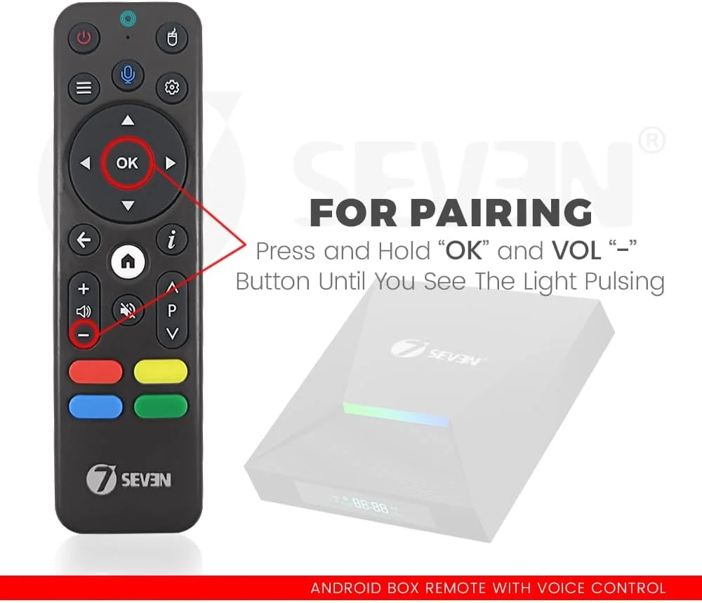 اندروید باکس 4K مدل 7SEVEN® با پردازنده چهارهسته‌ای Amlogic S905W2، رم 4 گیگابایت، حافظه داخلی 32 گیگابایت، وای‌فای 2.4G/5G، بلوتوث 5.0v، سیستم عامل اندروید 12 با پشتیبانی از ارتقاء OTA، خروجی 4K با سرعت 30 فریم بر ثانیه، ورودی اپتیکال برای اسپیکر 5.1 کاناله و دستگاه ذخیره‌سازی خارجی