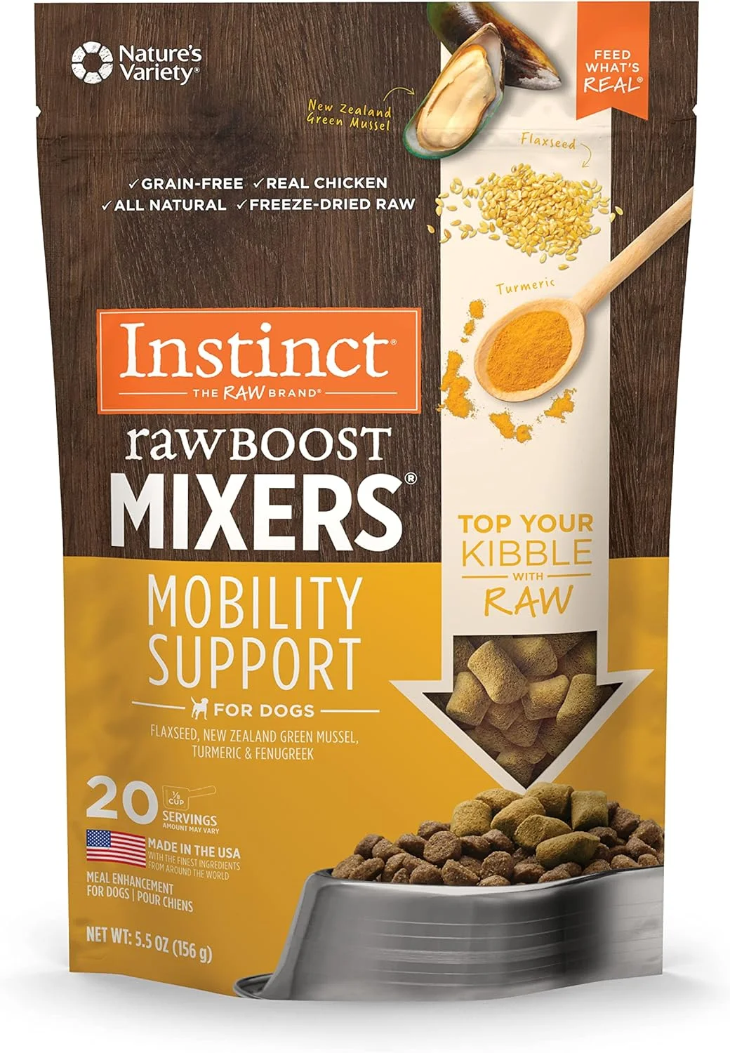افزودنی غذای سگ خشک شده انجمادی Instinct Raw Boost Mixers با پشتیبانی از تحرک، 156 گرم