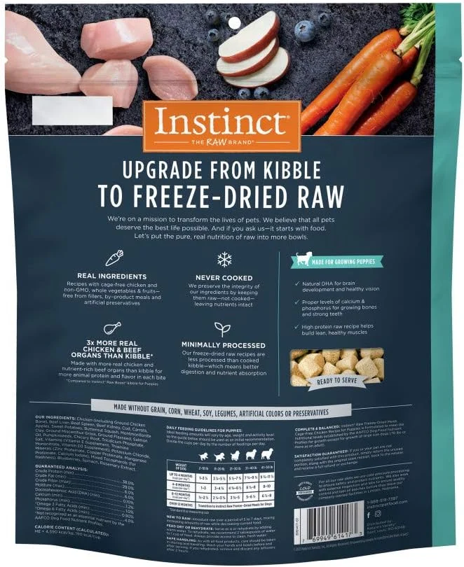 غذای خشک سگ توله اینستینکت، غذای طبیعی سگ، بدون غلات - مرغ بدون قفس، کیسه 708 گرمی
