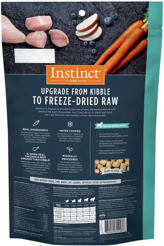 غذای سگ توله اینستینکت، غذای خام خشک شده با مرغ بدون قفس و بدون غلات، کیسه 270 گرمی