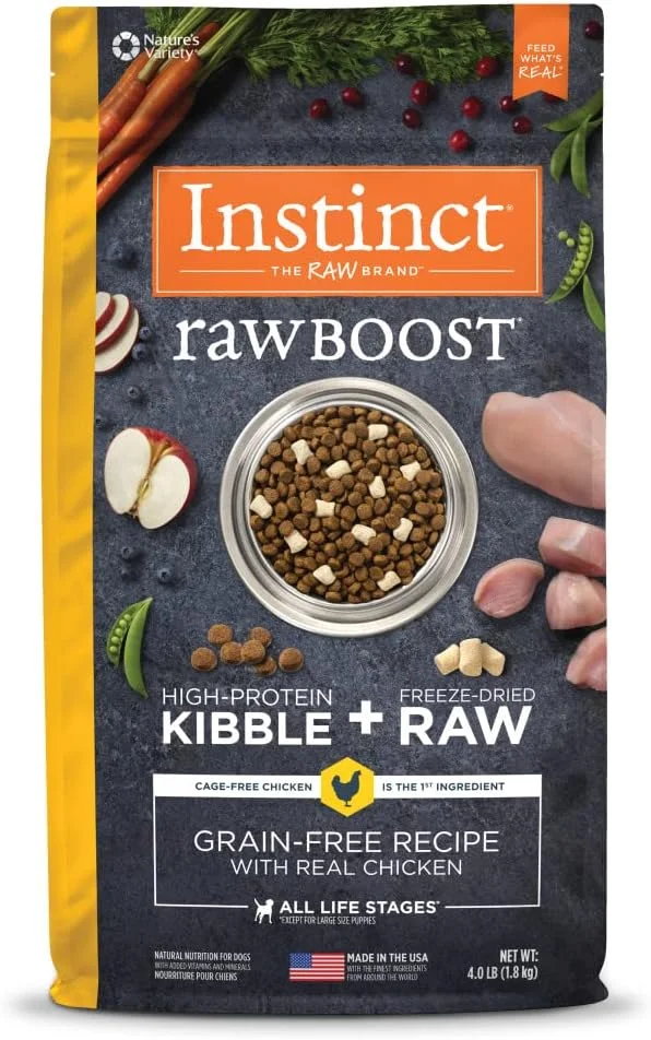غذای خشک سگ با طعم مرغ طبیعی، بدون غلات Instinct Raw Boost، کیسه 4 پوندی غذای خشک سگ با طعم مرغ طبیعی، بدون غلات Instinct Raw Boost، کیسه 4 پوندی
