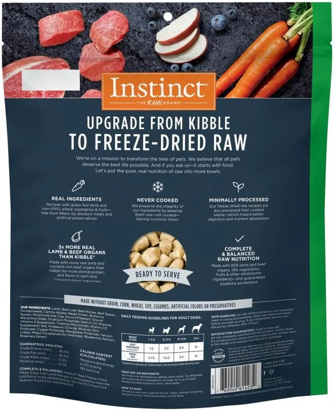 غذای خشک سگ اینستینکت، غذای خام خشک شده انجمادی، بدون غلات - بره تغذیه شده با علف، بسته 680 گرمی