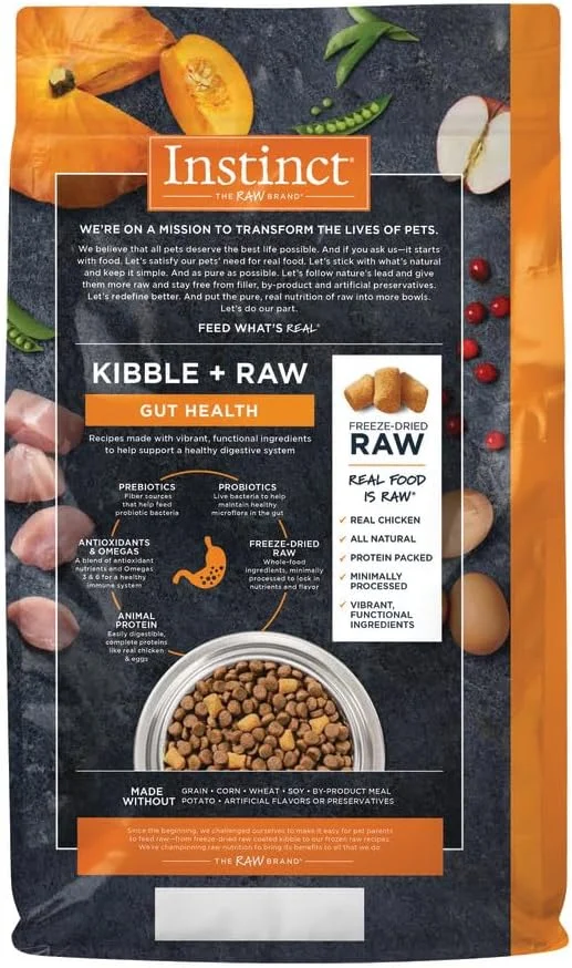 غذای خشک سگ با طعم مرغ Instinct Raw Boost Kibble برای سلامت روده 8.1 کیلوگرمی