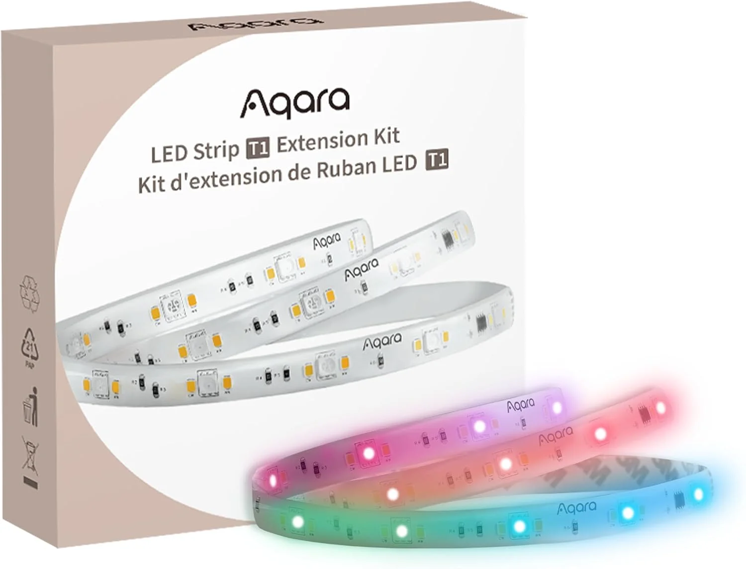 افزونه نوار LED آکارا T1، نیازمند نوار LED T1 (که جداگانه به فروش می رسد)، افزونه نور LED RGBIC به طول 1 متر با 16 میلیون رنگ/سفید قابل تنظیم/افکت های گرادیان (1 عدد، 100 سانتی متر)