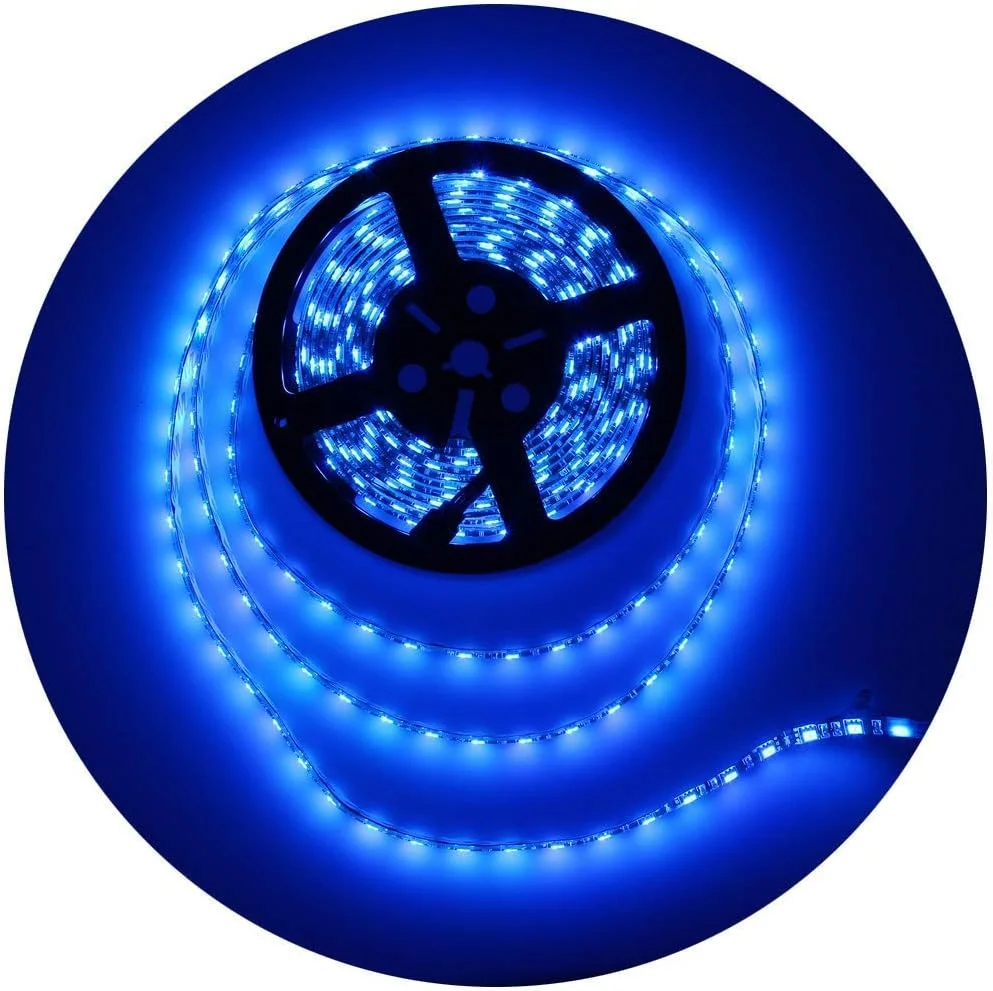 نوار چراغ LED انعطاف پذیر 5050 آبی ALITOVE، طول 5 متر، برد مشکی، ولتاژ 12 ولت DC، دارای 300 LED، ضد آب IP65، مناسب برای روشنایی خانه، باغ و مناطق تجاری (بدون منبع تغذیه)