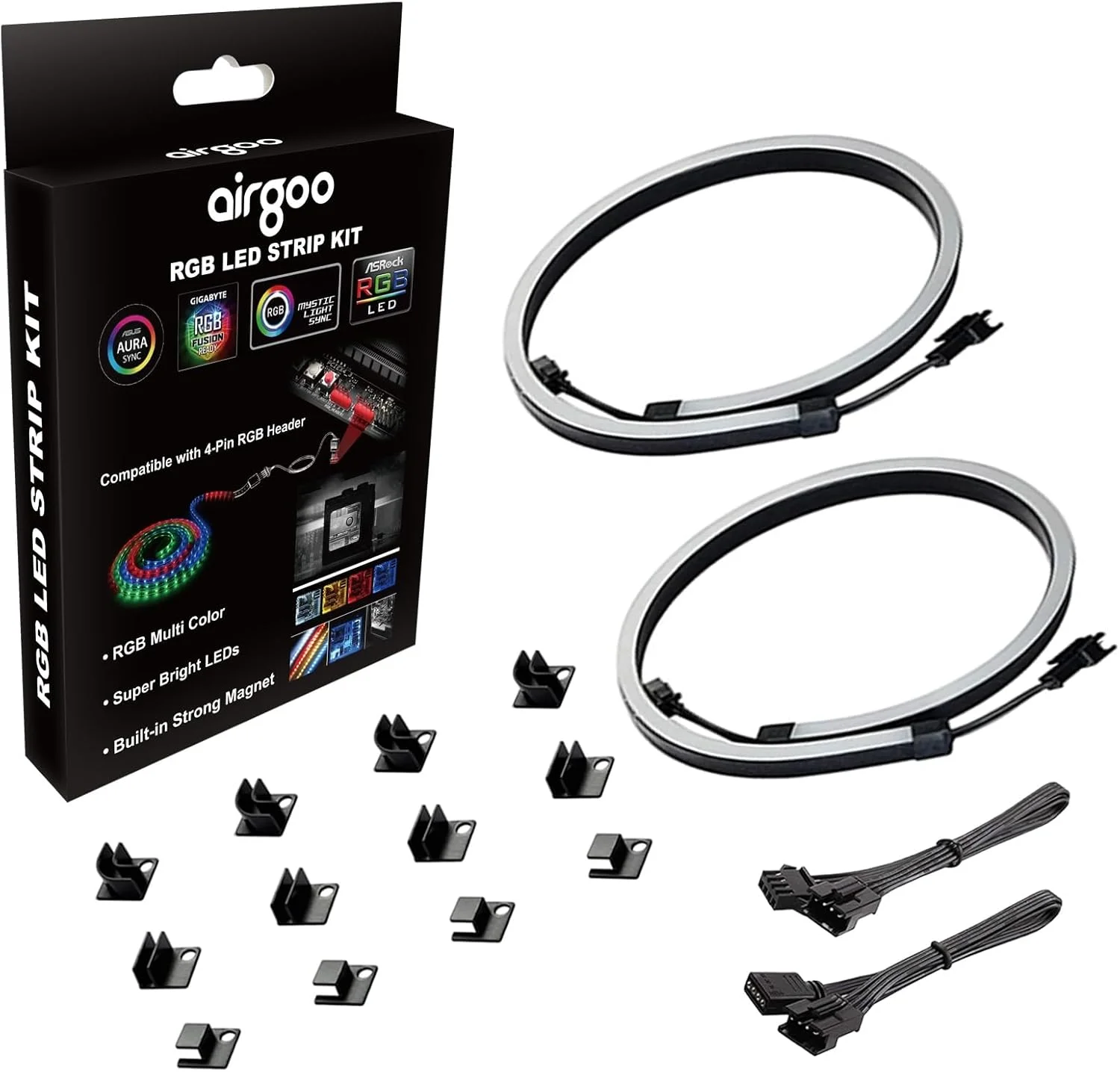 نوار LED نئون RGB ایرگو برای کامپیوتر، لوله لاستیکی سیلیکونی پخش کننده نور به ابعاد 40 x 1.4 x 0.7 سانتی متر، برای هدر RGB 4 پین 12 ولت، دارای براکت های مغناطیسی، نصب آسان