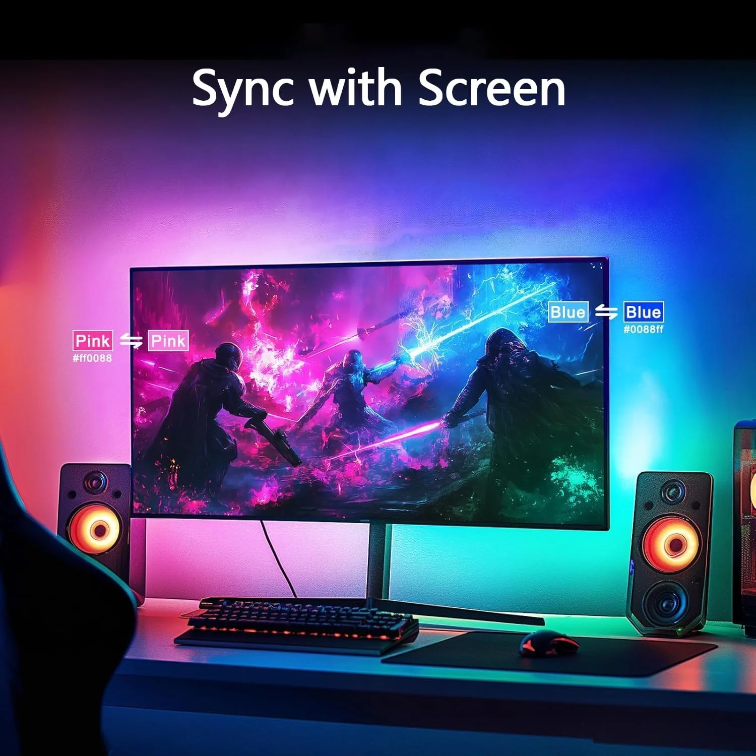 نور پس زمینه LED مانیتور AccLoo، نوارهای نوری LED، همگام سازی با رنگ صفحه نمایش یا موسیقی برای بازی ها، فیلم ها و غیره. کنترل نرم افزار، نوار نور کامپیوتر RGBIC پشت مانیتور، تغذیه از طریق USB (24 اینچ) نور پس زمینه LED مانیتور AccLoo، نوارهای نوری LED، همگام سازی با رنگ صفحه نمایش یا موسیقی برای بازی ها، فیلم ها و غیره. کنترل نرم افزار، نوار نور کامپیوتر RGBIC پشت مانیتور، تغذیه از طریق USB (24 اینچ)