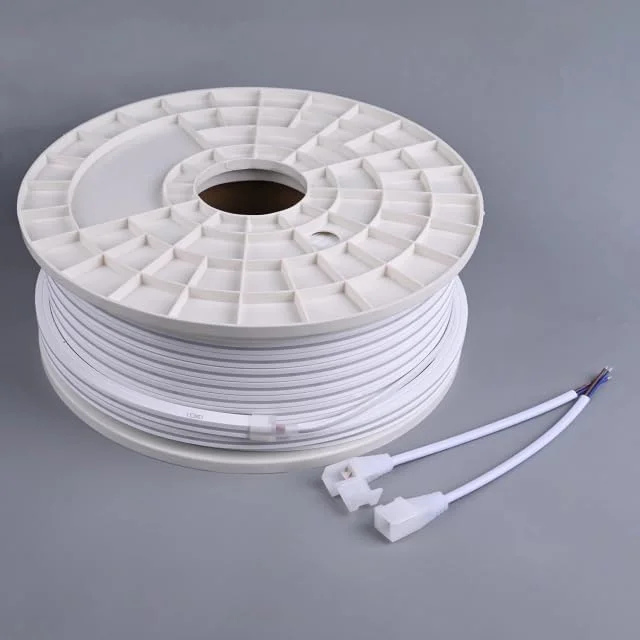 نوار چراغ نئون ال ای دی 50 متری/165 فوتی، چراغ نئون انعطاف پذیر 8 میلی متری، طناب ضد آب IP65 با کانکتور (سفید گرم)