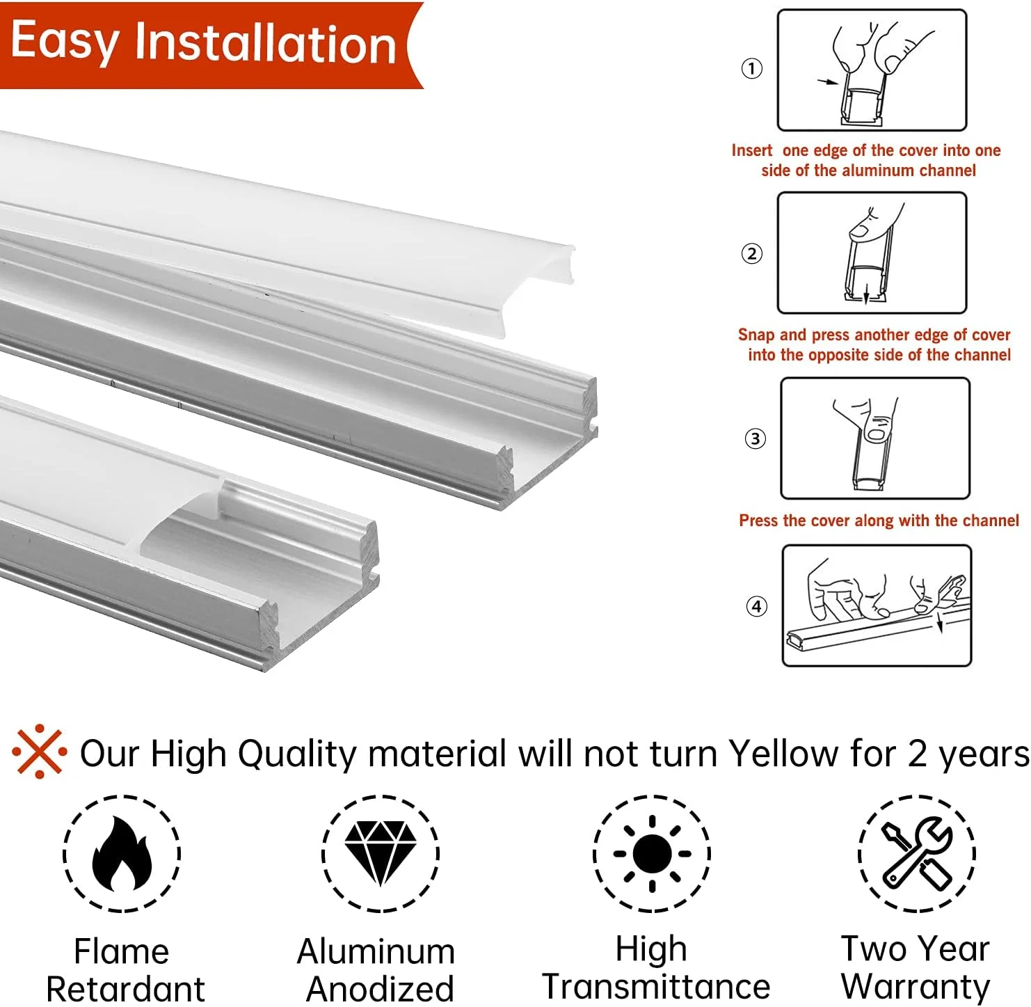 بسته 20 عددی پروفیل آلومینیومی LED مدل U شکل Lady house، طول 1 متر با پوشش شیری، درپوش انتهایی و گیره های نصب، پروفیل آلومینیومی برای نصب چراغ های LED نواری، نصب بسیار آسان (20 عدد * 1 متر)