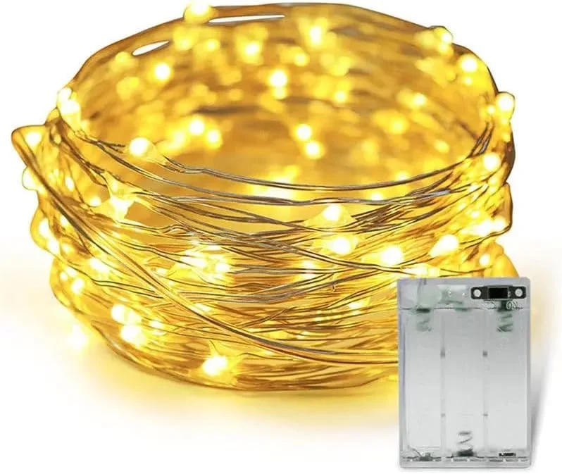 نوار چراغ ال ای دی با جعبه باتری - چراغ های جوی تزئینی داخلی (باتری شامل نمی شود)، زرد 1 متر نوار چراغ ال ای دی با جعبه باتری - چراغ های جوی تزئینی داخلی (باتری شامل نمی شود)، زرد 1 متر