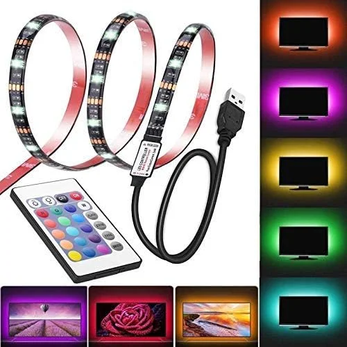نوار چراغ ال ای دی 16 رنگ 5 متری 5 ولت USB ضد آب انعطاف پذیر نور پس زمینه تلویزیون RGB با قابلیت تغییر رنگ به همراه کنترل از راه دور