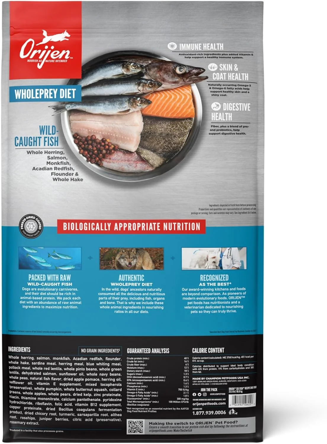 غذای خشک سگ با طعم ماهی اوریجن، 11.3 کیلوگرم، غذای خشک بدون غلات و پروتئین بالا برای سگ، بسته بندی ممکن است متفاوت باشد