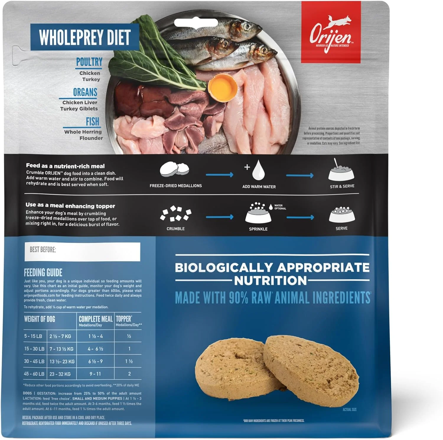 غذای سگ خشک شده با انجماد اوریجن مدل اورجینال، 170 گرم، پروتئین بالا، بدون غلات، غذا و مکمل غذایی