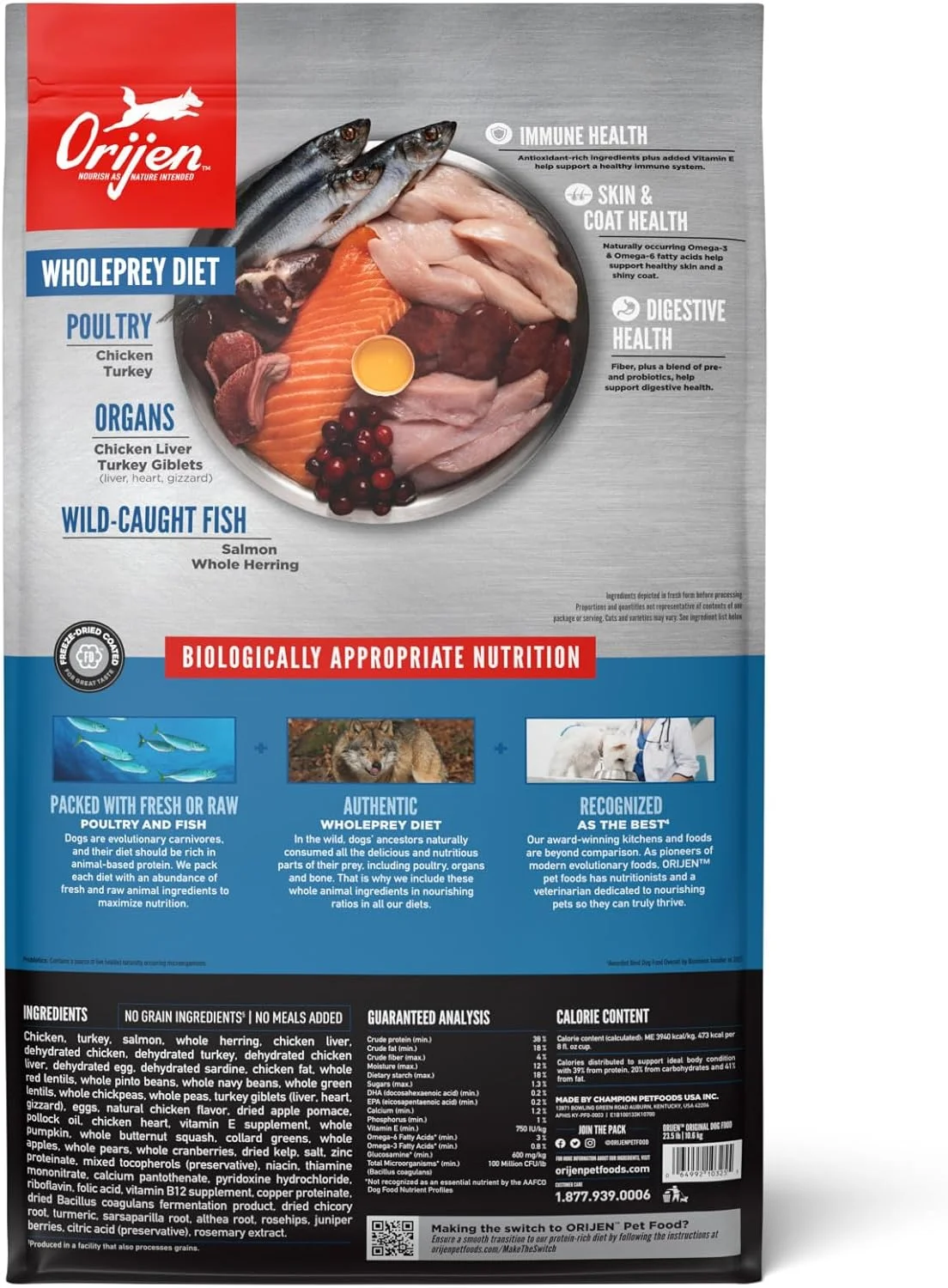 غذای خشک سگ بالغ اوریجن مدل Original، بدون غلات مناسب تمام مراحل زندگی، تهیه شده با مواد تازه یا خام، 10.6 کیلوگرم