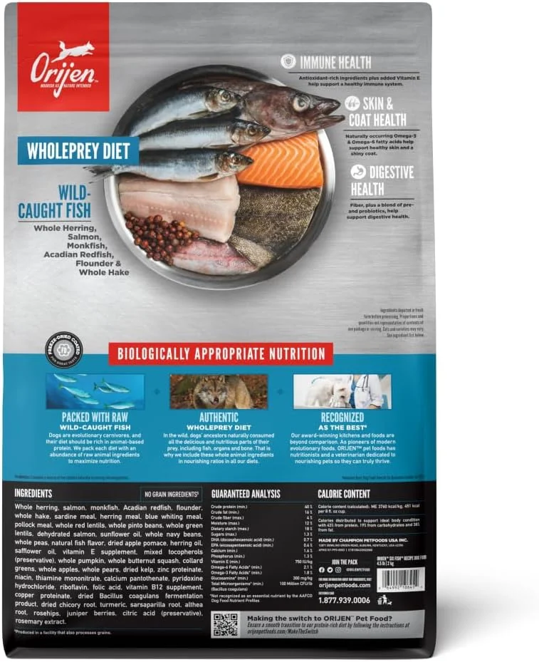 غذای خشک سگ اوریجن شش ماهی، بدون غلات و بدون مرغ، مواد اولیه تازه یا خام، 2 کیلوگرمی