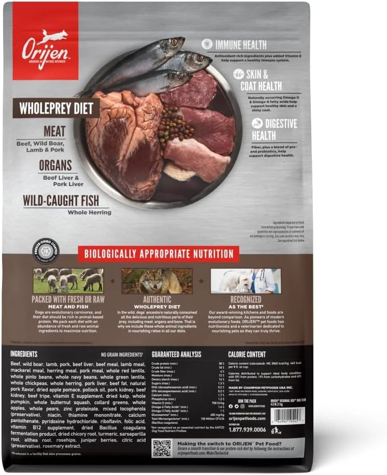 غذای خشک سگ اوریجن، دستور پخت گوشت قرمز منطقه‌ای، 2 کیلوگرمی، غذای خشک بدون غلات و پروتئین بالا برای سگ، بسته‌بندی ممکن است متفاوت باشد