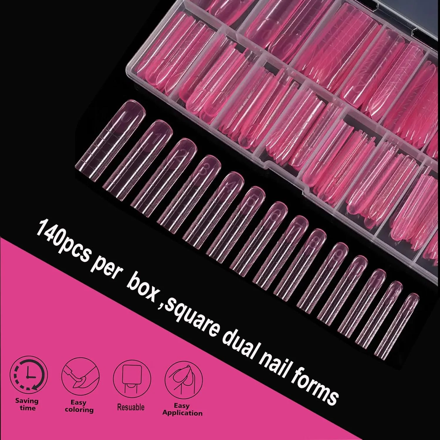 قالب های دوگانه ناخن مربعی برای اکستنشن ناخن اکریلیک ژل ساز پلی ژل، SITELENABY XL، XXL، 3XL قالب های ناخن مربعی قابل استفاده مجدد لوازم پدیکور، 14 سایز 140 عددی برای پدیکور و DIY سالن هنر ناخن