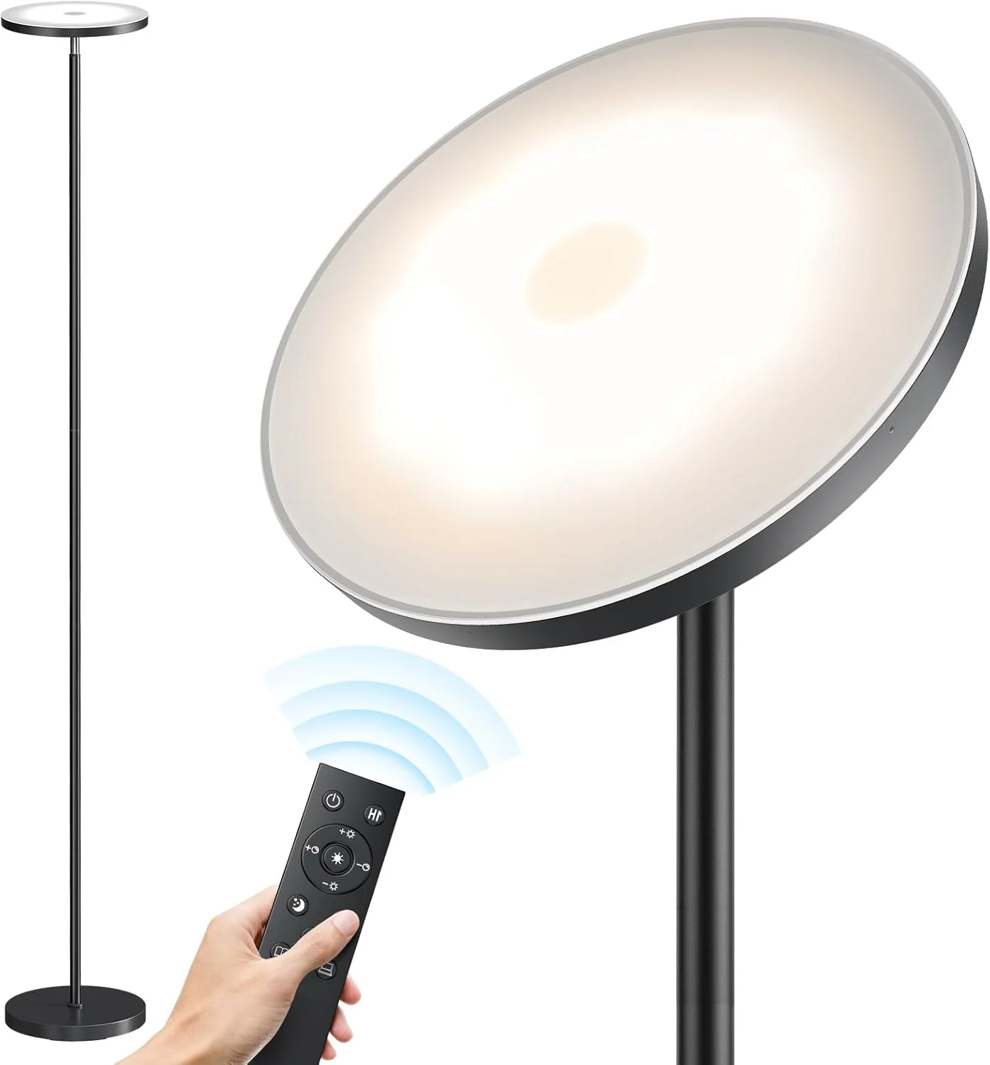 چراغ ایستاده SUNMORY برای اتاق نشیمن، چراغ LED فوق العاده روشن 32 وات/3000 لومن با کنترل از راه دور، چراغ ایستاده 69 اینچی بلند با قابلیت تنظیم نور پیوسته، چراغ گوشه ای مدرن Torchiere برای اتاق خواب، دفتر