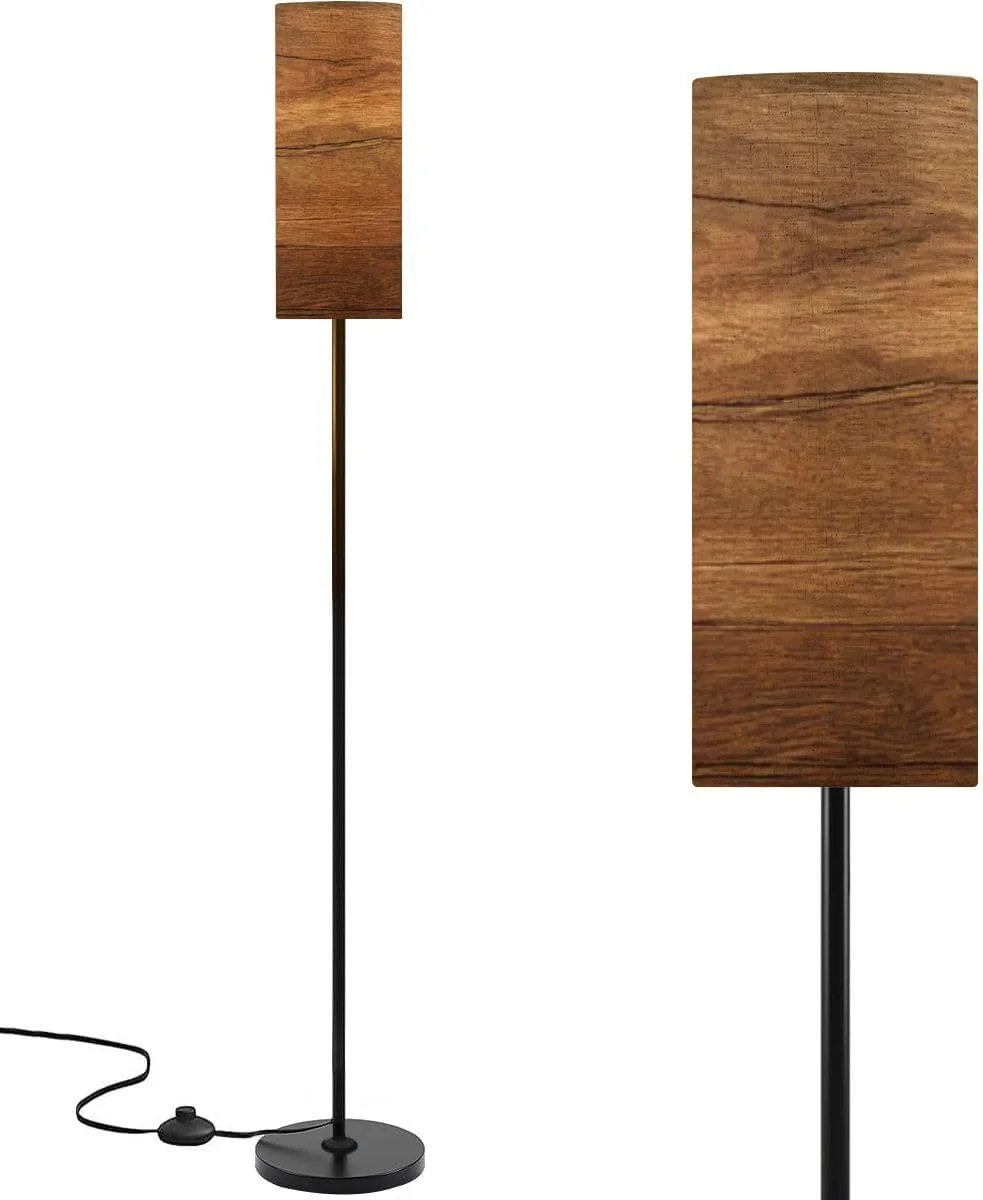 چراغ ایستاده بافت چوب قهوه ای بافت چوب برگرفته از درخت طبیعی چراغ کف مینیمالیستی چوبی چراغ پایه فلزی با آباژور کتانی برای اتاق خواب اتاق نشیمن دفتر کار مطالعه با کلید پایی