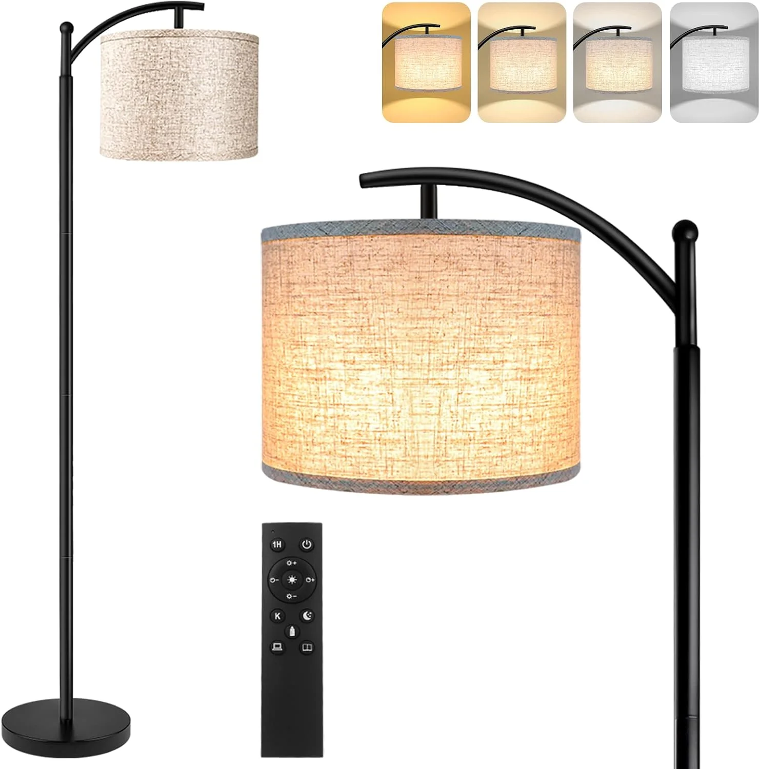 چراغ ایستاده ROTTOGOON برای اتاق نشیمن، چراغ LED با 4 دمای رنگ با کنترل از راه دور و سوئیچ پایی، شامل لامپ LED، چراغ ایستاده مدرن برای اتاق خواب، اتاق مطالعه، دفتر کار - مشکی