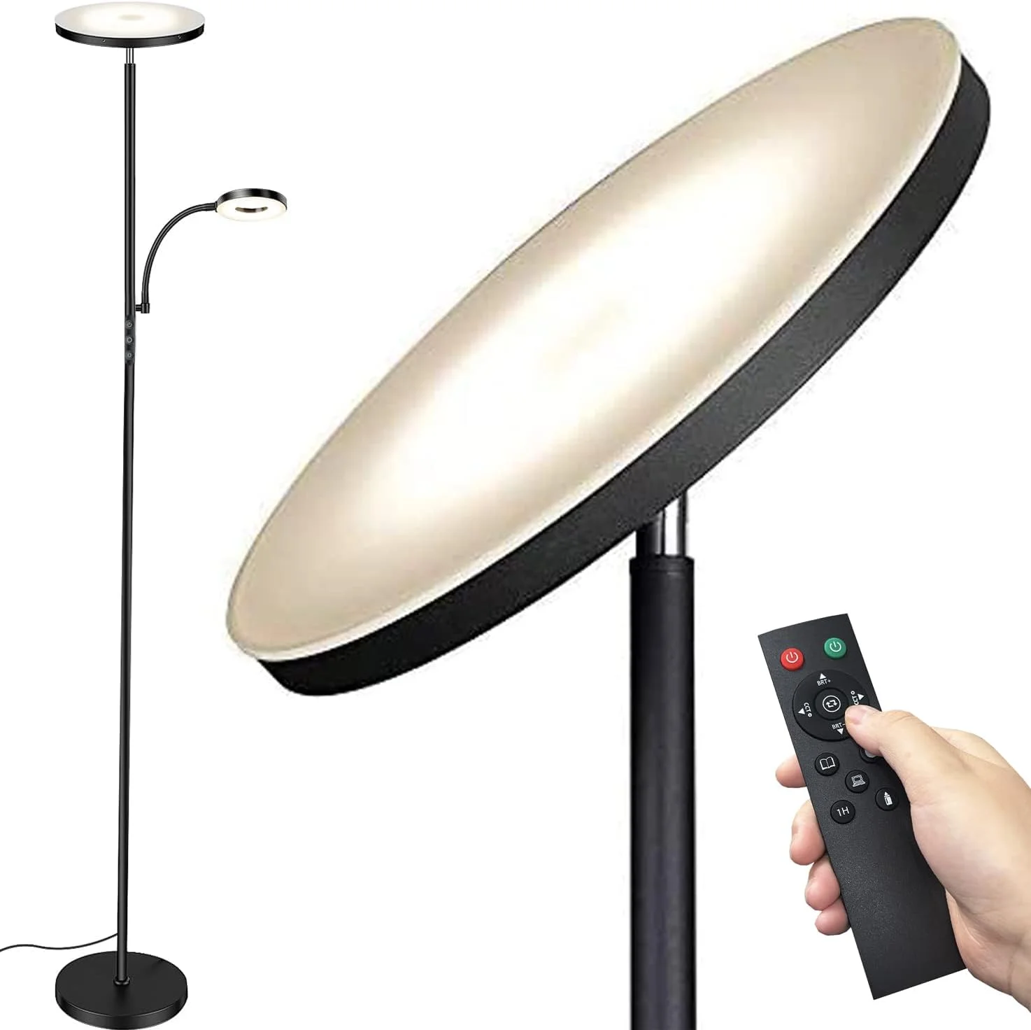 چراغ ایستاده مارکترونیک، چراغ LED فوق العاده روشن 42 وات 4000 لومن ارتقا یافته برای اتاق نشیمن و اتاق خواب، چراغ های ایستاده مطالعه با قابلیت تنظیم نور با کنترل از راه دور و لمسی