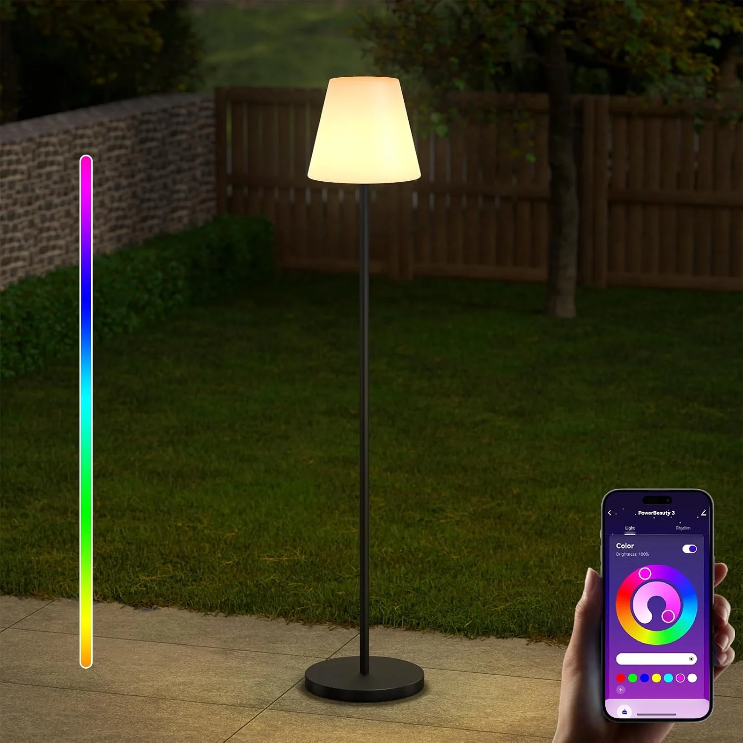 چراغ ایستاده خورشیدی USB تویا MALUX مناسب فضای باز با LED RGB هشت رنگ سفید گرم، شارژ USB، ضد آب IP44 برای دکوراسیون داخلی و خارجی باغ، پاسیو، بالکن، ارتفاع 150 سانتی متر