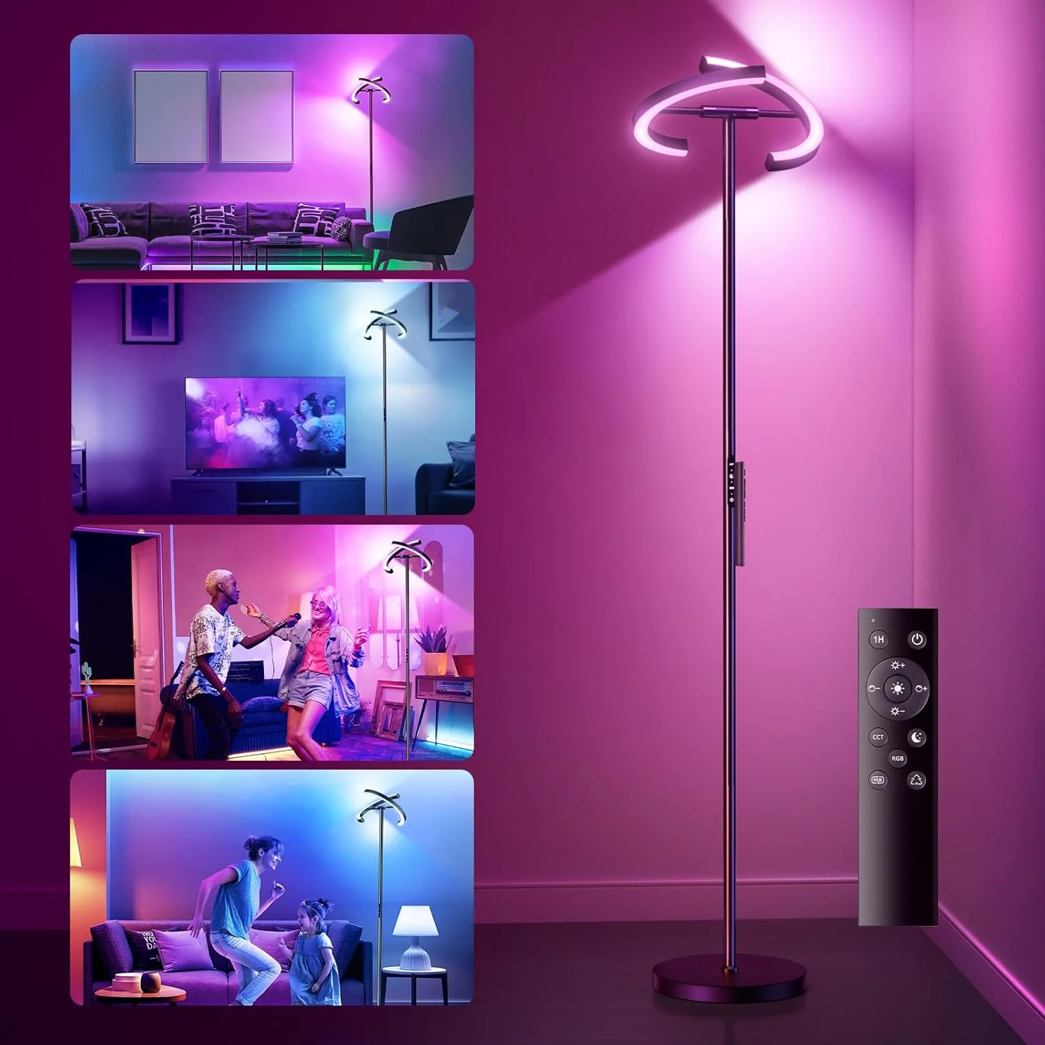 چراغ ایستاده RGB Ehaho برای اتاق نشیمن، چراغ LED کم نور شونده 20 وات، چراغ ایستاده LED مدرن RGB با کنترل از راه دور 1300 لومن، 3000 کلوین - 6000 کلوین، چراغ ایستاده لمسی چراغ مطالعه برای اتاق نشیمن، اتاق خواب، دفتر، هتل
