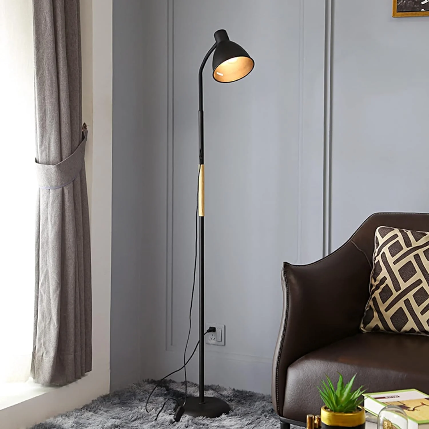 چراغ ایستاده صنعتی برای اتاق نشیمن، چراغ کف روستایی و مدرن، چراغ ایستاده LED با گردن غازی قابل تنظیم، چراغ قطبی داخلی برای دکوراسیون اتاق خواب، دفتر کار و منزل