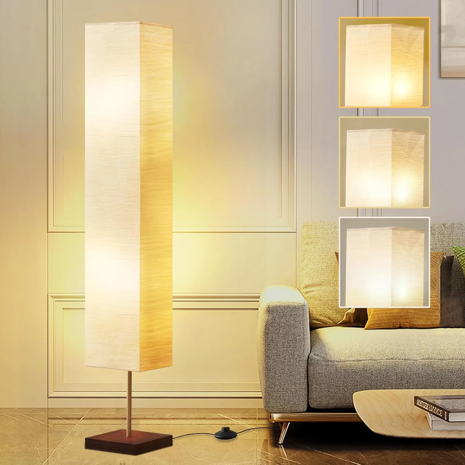 چراغ ایستاده GyroVu برای اتاق نشیمن، چراغ ایستاده LED ستونی، چراغ ایستاده کنجی، چراغ ایستاده مدرن برای اتاق خواب، دفتر و اتاق نشیمن - بژ (لامپ ها شامل می شوند)