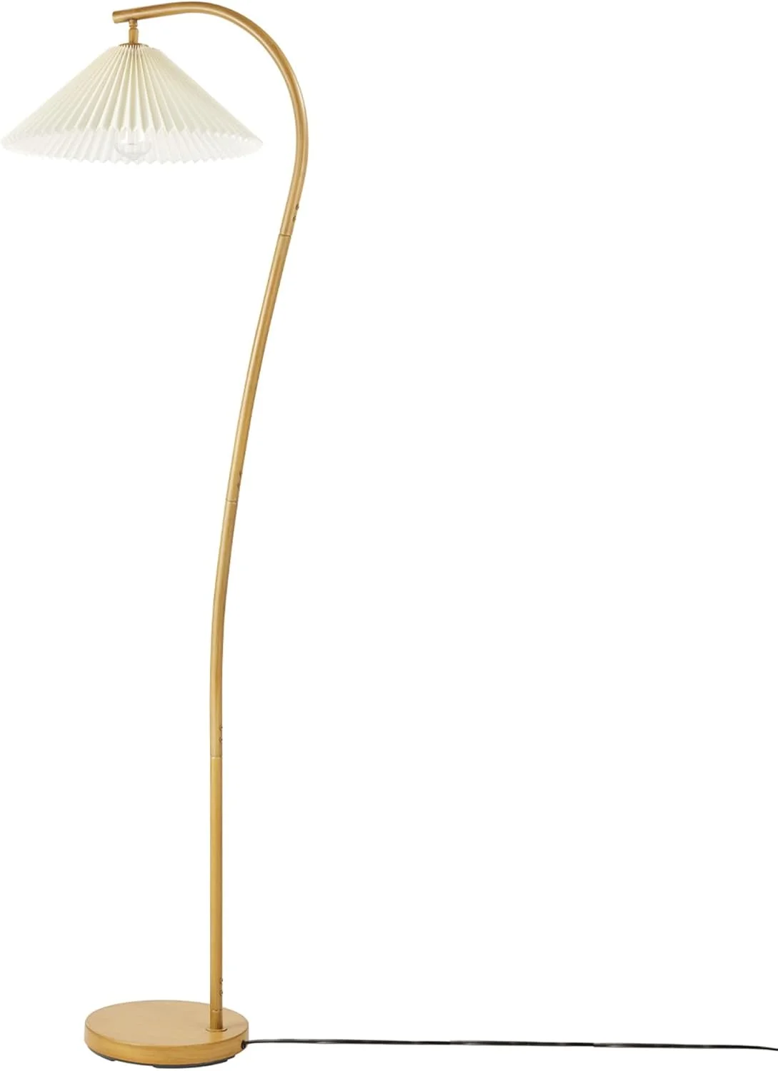 چراغ ایستاده 62 اینچی Novogratz x Globe مدل 61000043، روکش چوب مصنوعی، کلاهک پارچه ای پلیسه دار سفید، مفصل چرخشی روی کلاهک، کلید روشن/خاموش خطی پایی، سیم مشکی، چراغ مطالعه