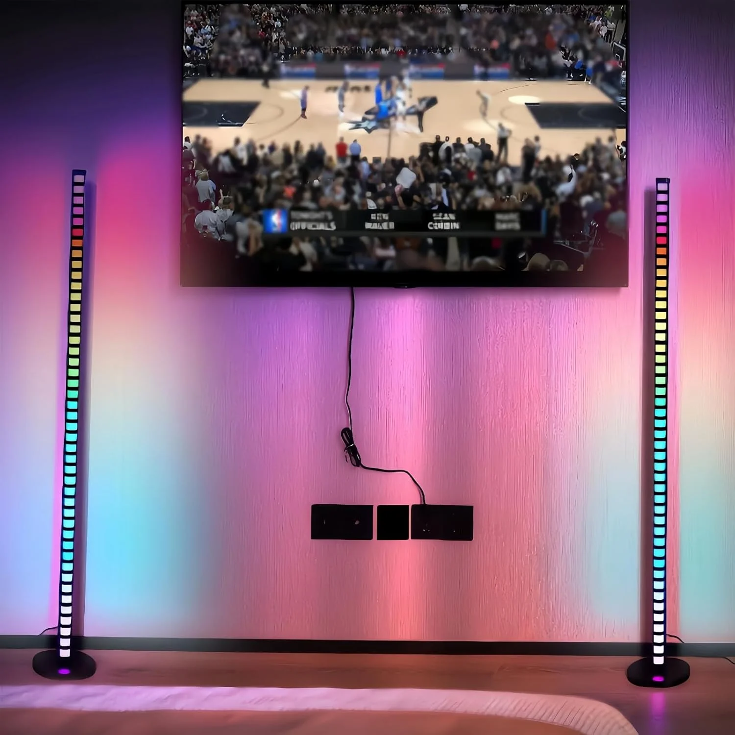چراغ ایستاده RGB 120 سانتی‌متری برای اتاق نشیمن و اتاق خواب، چراغ‌های RGB فعال شونده با صدا، چراغ تغییر رنگ هوشمند با کنترل از طریق اپلیکیشن، 48 اینچ